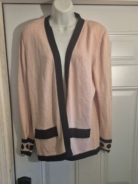 Light Pink Open Cardigan with Black Trim
